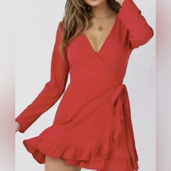 Princess Polly, Agnetha, red, wrap style, mini dress, US 8, NWT - Picture 1 of 12